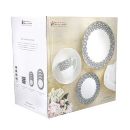 Maxwell & Williams Harlequin Coupe 16 Piece Black Edged Dinner Set Dishwasher Safe Service for 4 in White - thumbnail 6