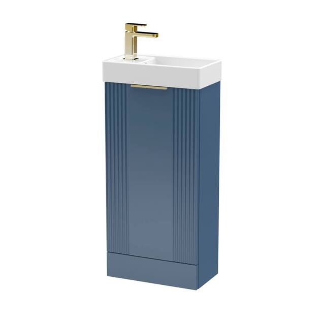 Balterley Blue 400mm Floor Standing Vanity Unit with Brushed Brass Handle - image 1