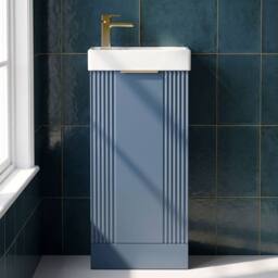 Balterley Blue 400mm Floor Standing Vanity Unit with Brushed Brass Handle - thumbnail 8