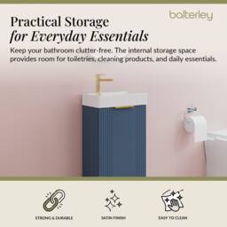 Balterley Blue 400mm Floor Standing Vanity Unit with Brushed Brass Handle - thumbnail 2