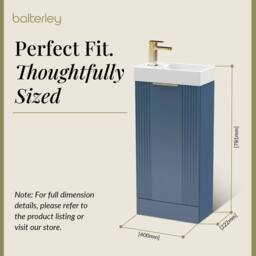 Balterley Blue 400mm Floor Standing Vanity Unit with Brushed Brass Handle - thumbnail 5