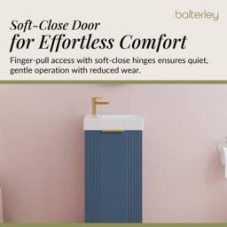 Balterley Blue 400mm Floor Standing Vanity Unit with Brushed Brass Handle - thumbnail 3