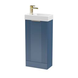 Balterley Blue 400mm Floor Standing Vanity Unit with Brushed Brass Handle - thumbnail 1
