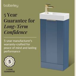 Balterley Blue 400mm Floor Standing Vanity Unit with Brushed Brass Handle - thumbnail 6