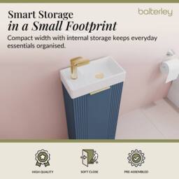 Balterley Blue 400mm Floor Standing Vanity Unit with Brushed Brass Handle - thumbnail 4