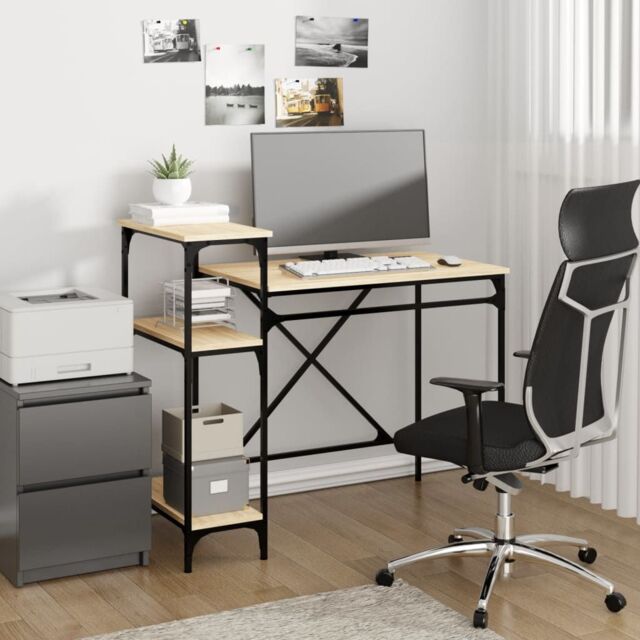 Berkfield Home Desk with Shelves Sonoma Oak 105x50x90 cm Engineered Wood&Iron in Brown - Size: 105 x 50 x 90 cm - image 1
