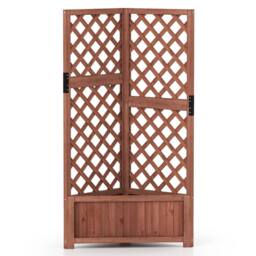 Costway Raised Garden Bed w/Lattice Trellises Elevated Wooden Planter Box in Brown - thumbnail 3