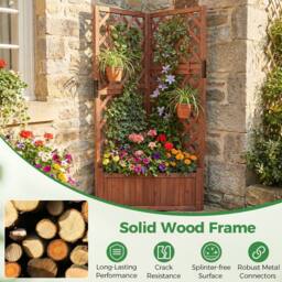 Costway Raised Garden Bed w/Lattice Trellises Elevated Wooden Planter Box in Brown - thumbnail 5