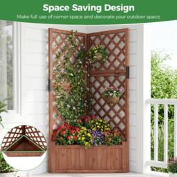 Costway Raised Garden Bed w/Lattice Trellises Elevated Wooden Planter Box in Brown - thumbnail 7