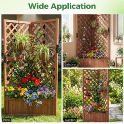 Costway Raised Garden Bed w/Lattice Trellises Elevated Wooden Planter Box in Brown - thumbnail 6