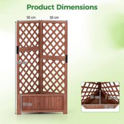 Costway Raised Garden Bed w/Lattice Trellises Elevated Wooden Planter Box in Brown - thumbnail 2