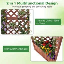 Costway Raised Garden Bed w/Lattice Trellises Elevated Wooden Planter Box in Brown - thumbnail 8