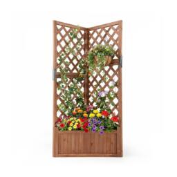 Costway Raised Garden Bed w/Lattice Trellises Elevated Wooden Planter Box in Brown - thumbnail 1
