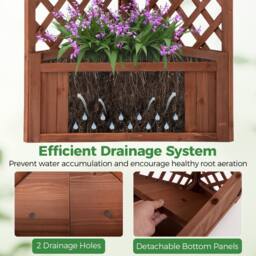 Costway Raised Garden Bed w/Lattice Trellises Elevated Wooden Planter Box in Brown - thumbnail 4