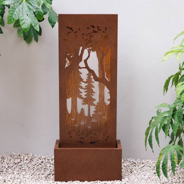 Primrose Forest Scene Zinc Water Wall Feature with Lights Self Contained 123cm in Brown - image 1