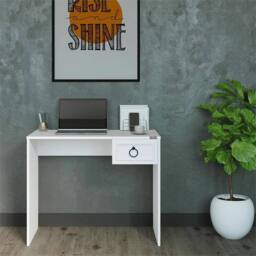 Nordara Matt White 1 Drawer Laptop Desk Top Storage Metal Handles - thumbnail 5
