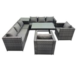 Fimous Garden Rattan Furniture Set 8 Seater with Side Table Dark Grey - thumbnail 1