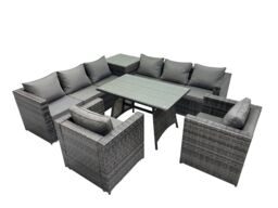 Fimous Garden Rattan Furniture Set 8 Seater with Side Table Dark Grey - thumbnail 2