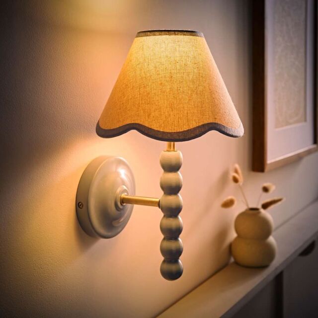 ValueLights Bobbins Powder Blue Wall Light with Linen Trim Lamp Shade & LED Bulb in Pale Blue - image 1