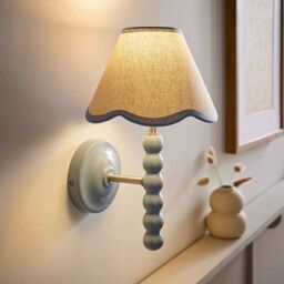 ValueLights Bobbins Powder Blue Wall Light with Linen Trim Lamp Shade & LED Bulb in Pale Blue - thumbnail 2