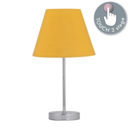First Choice Lighting Chrome Touch Operated Table Lamp with Ochre Yellow Shade in Silver - thumbnail 2