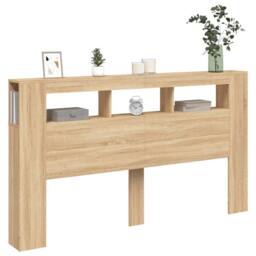 Berkfield Home LED Headboard Sonoma Oak 180x18.5x103.5 cm Engineered Wood in Light Tan - thumbnail 5
