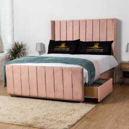 UK Bed Furniture Seoul Wingback Divan Bed with 54 Inch Headboard & 2 Drawers Foot End in Pink - Size: Small Double - thumbnail 1