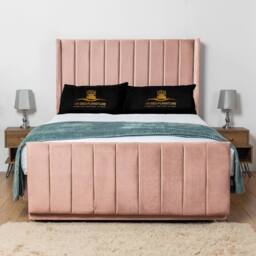 UK Bed Furniture Seoul Wingback Divan Bed with 54 Inch Headboard & 2 Drawers Foot End in Pink - Size: Small Double - thumbnail 2