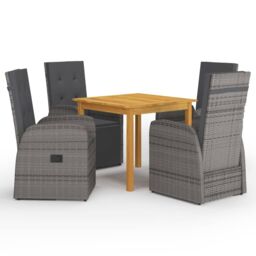 Berkfield Home 5 Piece Garden Dining Set with Cushions Grey Poly Rattan - thumbnail 1