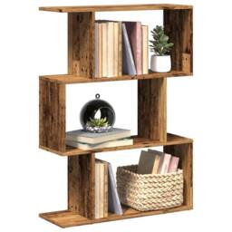 Berkfield Home Room Divider Bookcase 3-Tier Old Wood 70x24x97 cm Engineered Wood in Brown - Size: 70 x 24 x 97 cm - thumbnail 2