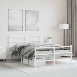Berkfield Home Metal Bed Frame without Mattress with Footboard¬†White 140x190cm in White - Size: 140x190 cm - thumbnail 2