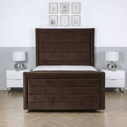Living Comfort Bedz Selena Plush Velvet Upholstered Bed Slatted Base with 48Inch Headboard in Brown - Size: Double - thumbnail 2