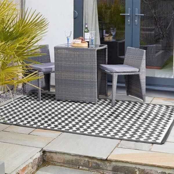 Marco Paul Black Zig Zag 150 x 210 cm Easy Clean Decorative Garden Mat - Size: 150 cm x 210 cm - image 1