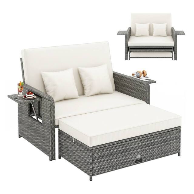 Costway PE Wicker Daybed w/4-Level Backrest 2PCS Patio Rattan Furniture Set - image 1