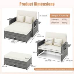 Costway PE Wicker Daybed w/4-Level Backrest 2PCS Patio Rattan Furniture Set - thumbnail 2