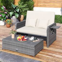 Costway PE Wicker Daybed w/4-Level Backrest 2PCS Patio Rattan Furniture Set - thumbnail 8