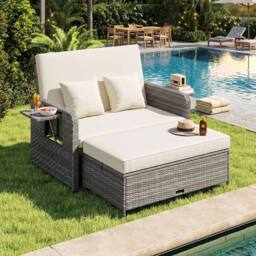 Costway PE Wicker Daybed w/4-Level Backrest 2PCS Patio Rattan Furniture Set - thumbnail 3