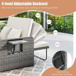 Costway PE Wicker Daybed w/4-Level Backrest 2PCS Patio Rattan Furniture Set - thumbnail 4