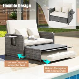 Costway PE Wicker Daybed w/4-Level Backrest 2PCS Patio Rattan Furniture Set - thumbnail 9