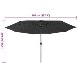 Berkfield Home Outdoor Parasol with LED Lights & Metal Pole 400 cm Black - thumbnail 7