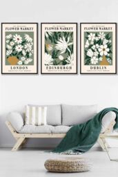 ARTZE Framed Green Flower Market London Edinburgh Dublin Framed Wall Art - Large in Black - Size: W53 cm x H73 cm x D20mm - thumbnail 1