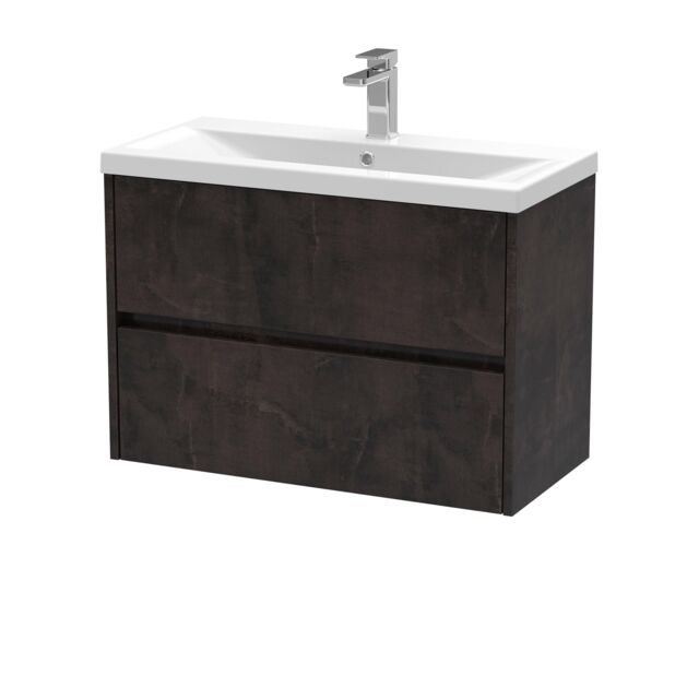 Balterley Square Wall Hung 2 Drawer Vanity Unit & Basin, 800mm Metallic Slate in Grey - image 1