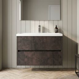 Balterley Square Wall Hung 2 Drawer Vanity Unit & Basin, 800mm Metallic Slate in Grey - thumbnail 7