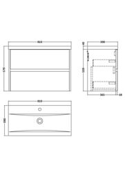 Balterley Square Wall Hung 2 Drawer Vanity Unit & Basin, 800mm Metallic Slate in Grey - thumbnail 3
