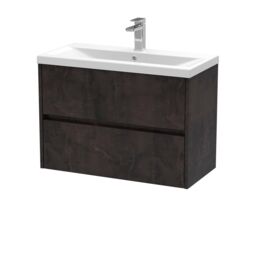 Balterley Square Wall Hung 2 Drawer Vanity Unit & Basin, 800mm Metallic Slate in Grey - thumbnail 1
