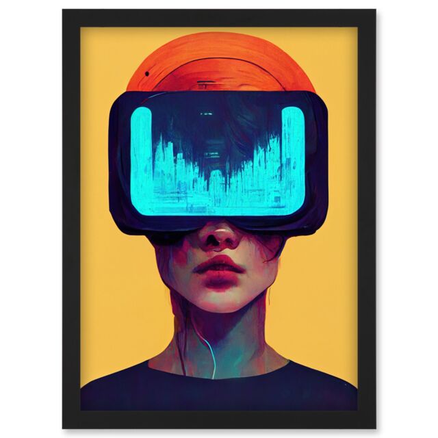 Artery8 Funky Virtual Reality Gamer Kids Artwork Framed Wall Art Print A4 in Black - image 1