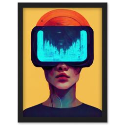 Artery8 Funky Virtual Reality Gamer Kids Artwork Framed Wall Art Print A4 in Black - thumbnail 1