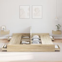Berkfield Home Storage Bed Frame with Drawer with Headboard with Storage Sonoma oak 180 x 200 cm in Brown - thumbnail 4