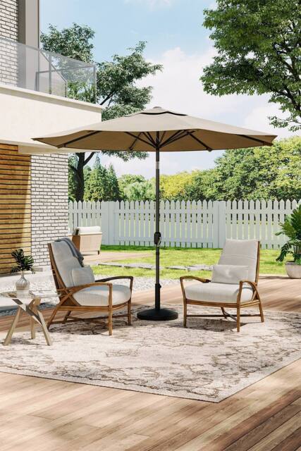 Living and Home Patio Umbrella Large 3M Traditional Parasol with Resin Base in Khaki