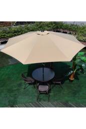 Living and Home Patio Umbrella Large 3M Traditional Parasol with Resin Base in Khaki - thumbnail 3
